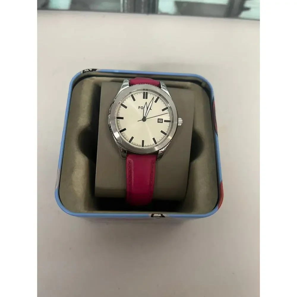 Fossil BQ3258 Women's Quartz Wristwatch with Magenta Leather Strap